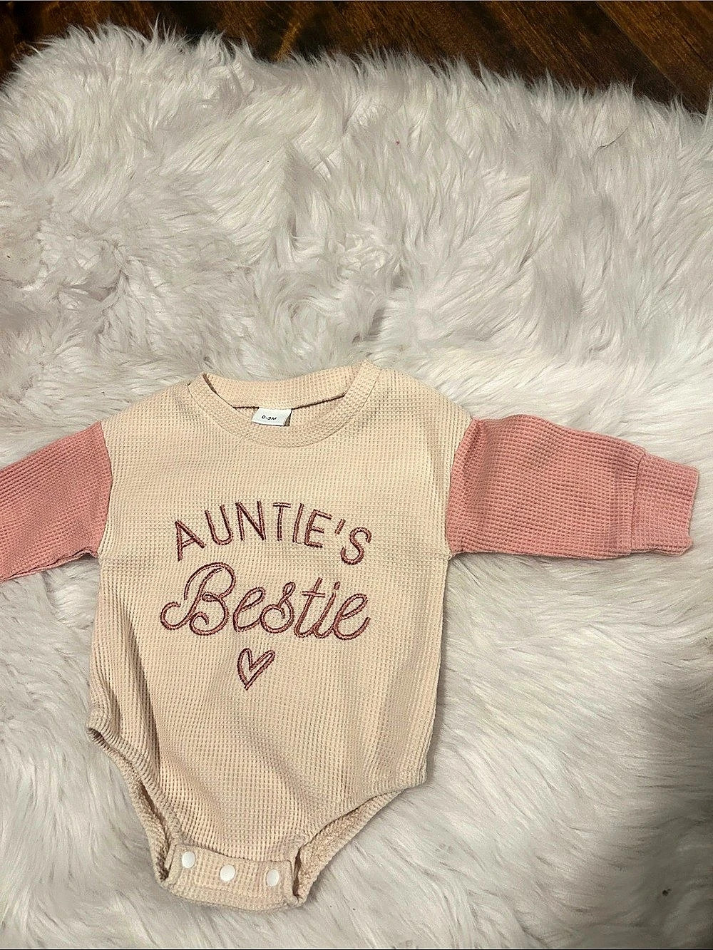 Auntie's Bestie Waffle Bodysuit Romper Baby 0-3M Pink